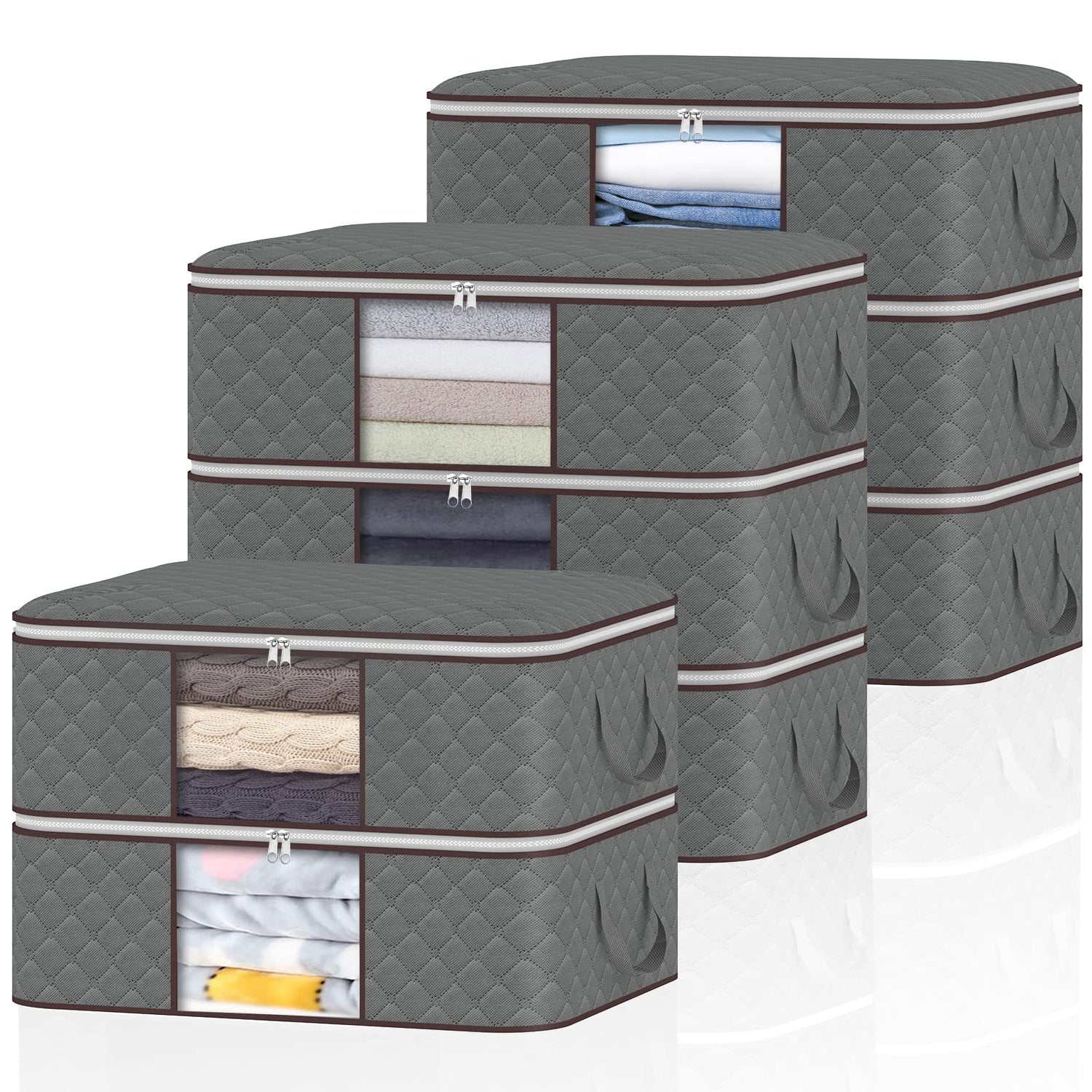 Sewing Storage,8-Pack 36L Storage Bags - Grey Foldable Organizers with Clear Windows for Clothes & Linens