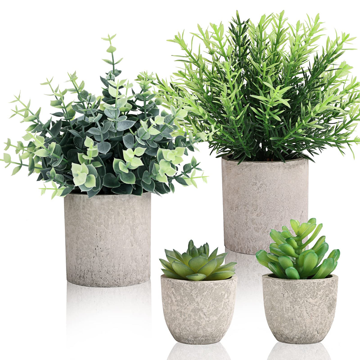 Artificial Flora,4 Piece Set of Mini Artificial Potted Plants - Eucalyptus