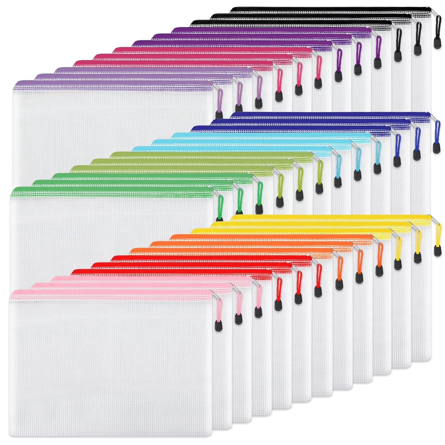 Mesh Zipper Bags,36 Pack Mesh Zipper Pouch Organizers ,6x9 Inches Storage Bags in 12 Colors