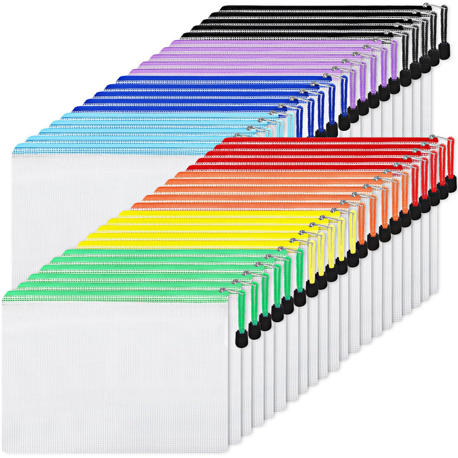 Mesh Zipper Bags,56-Pack Professional Mesh Zipper Pouch Set - Oversized A4/Letter Size Document Organizers in 8 Vibrant Colors