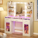 Dresser,Modern LED Vanity Desk with Transparent Top & RGB Lighting - 3 Drawers,6 Shelves,2 Cabinets & Power Outlet