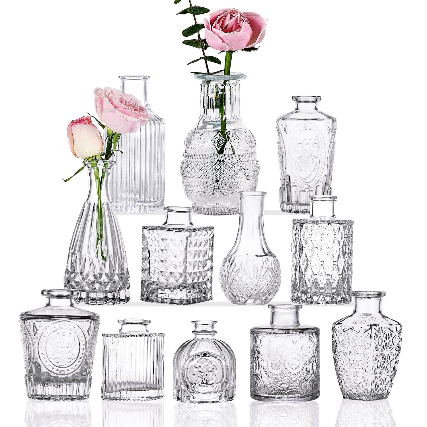 Glass Vase,12 Piece Glass Bud Vase Set