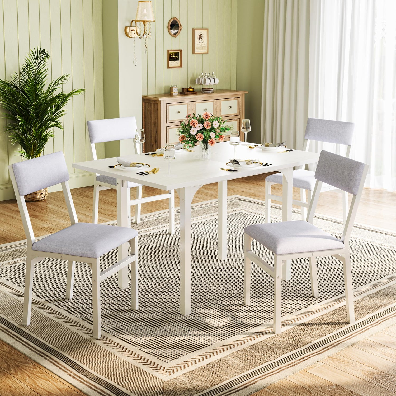 Dining Benches,Contemporary 4-Piece Extendable Dining Table Set