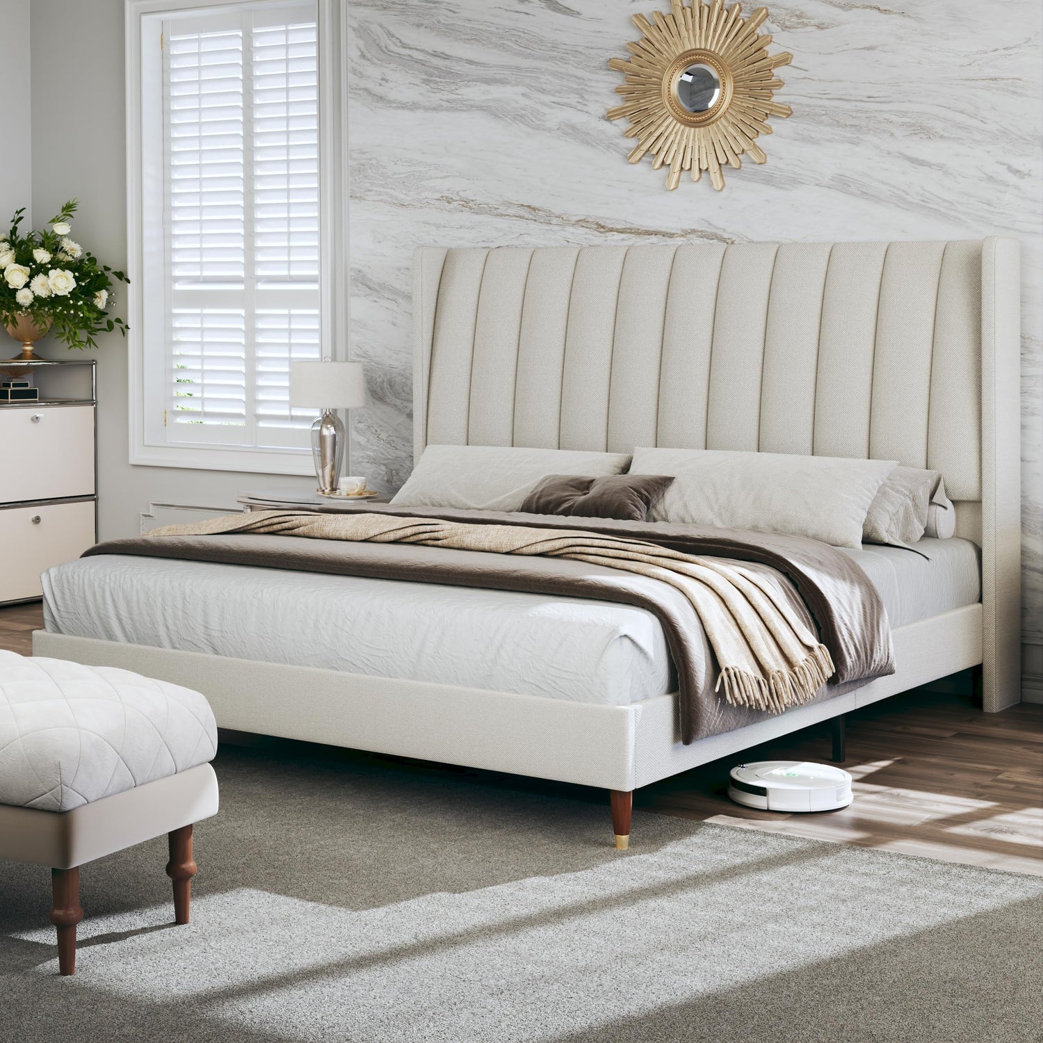Bed & Bed Frame Accessories,Full Size Upholstered Platform Bed Frame with Tall Wingback Headboard