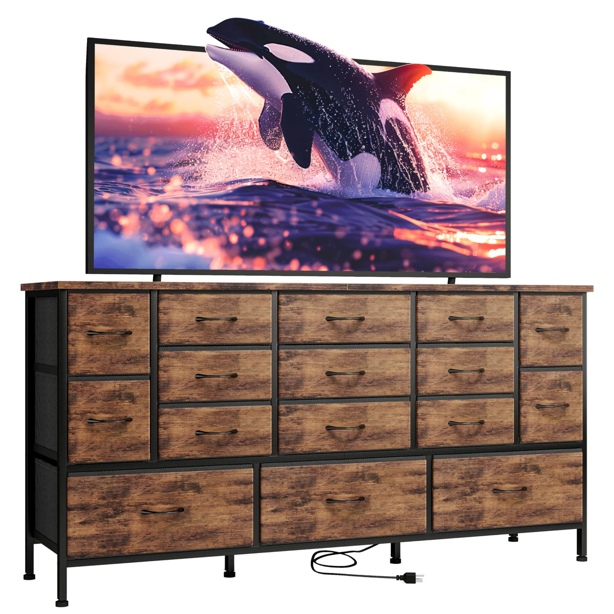 Storage Cabinets & Lockers,63 Inch Extra Wide TV Stand with 16 Drawers, Rustic Brown
