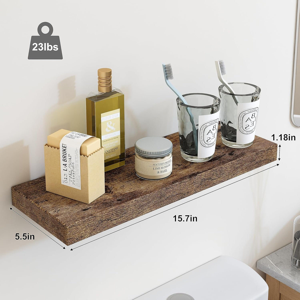 SUPPERLELE 5-Pieces 15.8in Floating Wall Shelves in MDF Wall Mounted Shelves