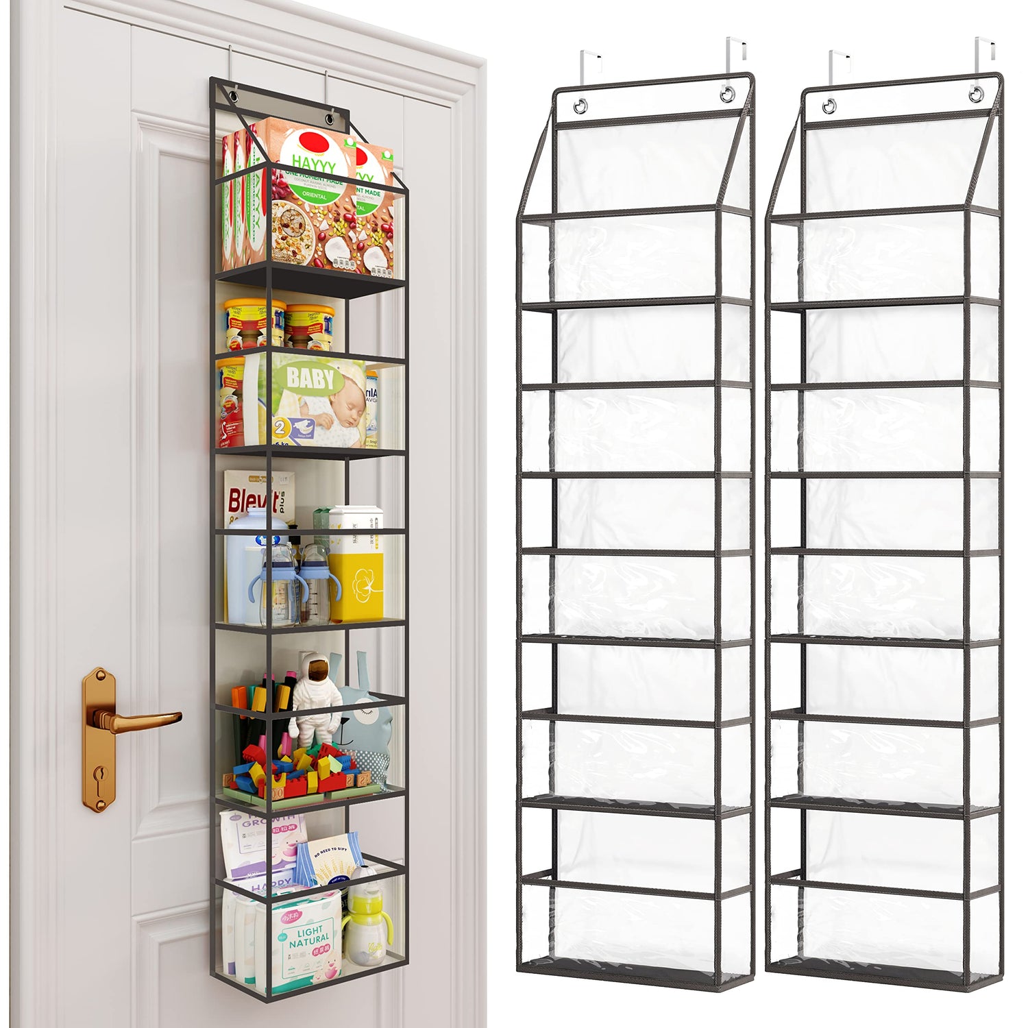 Sewing Storage,2 Pack Over-The-Door Pantry Organizers with Clear Pockets - 5-Tier Hanging Storage for Closet(Gray)