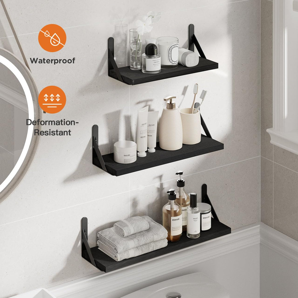 SUPERLELE 6 Pcs 3 Sizes Wooden Wall Mounted Shelves