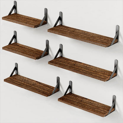 SUPERLELE 6 Pcs 3 Sizes Wooden Wall Mounted Shelves