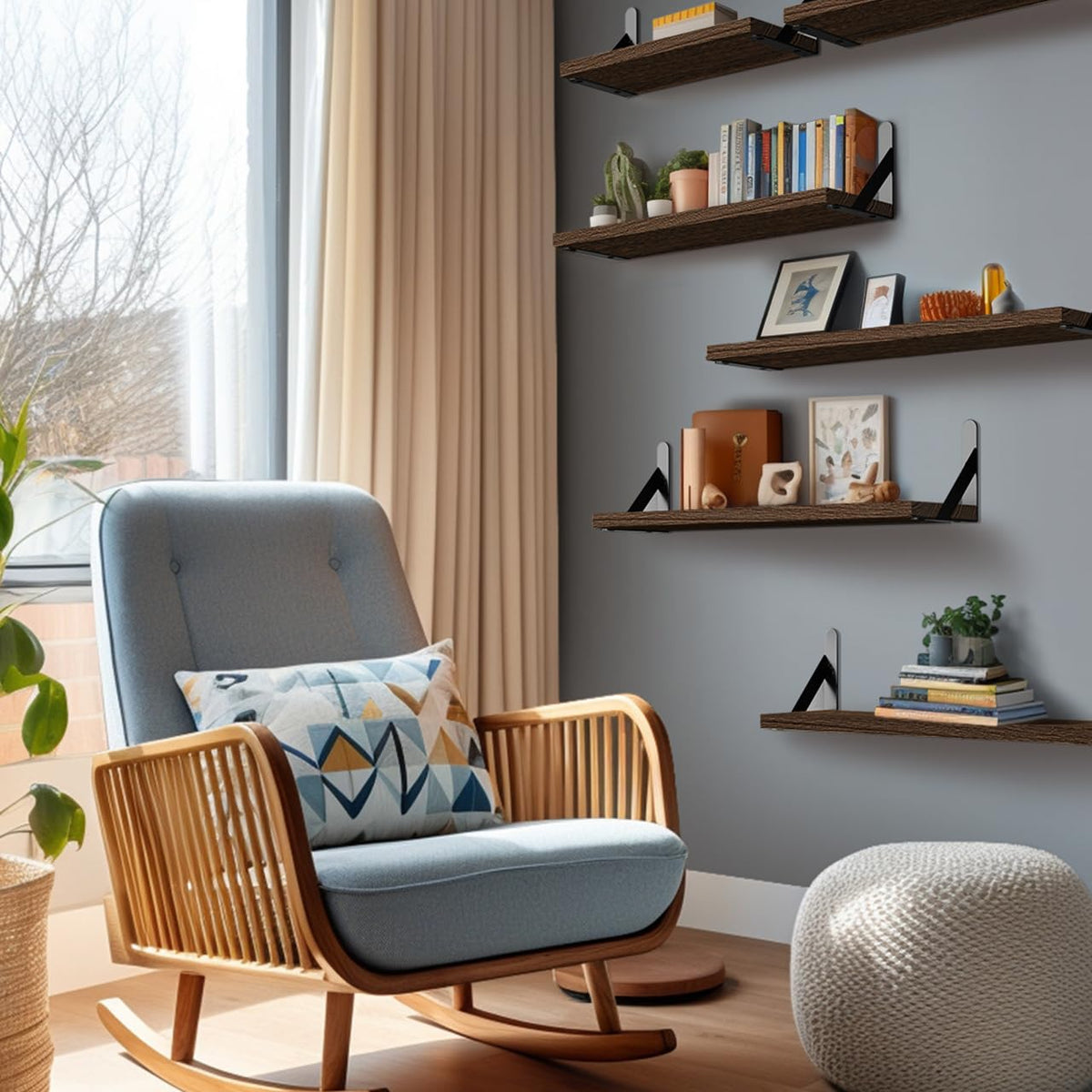 SUPERLELE 6 Pcs 3 Sizes Wooden Wall Mounted Shelves