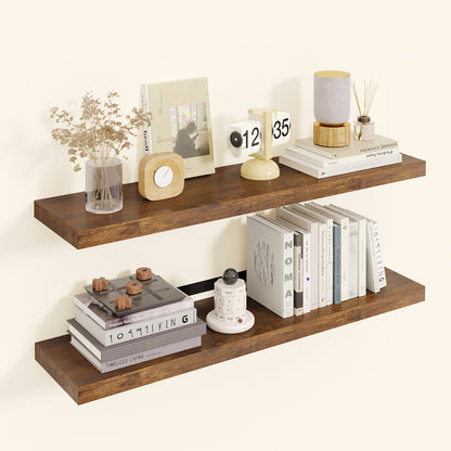 SUPERLELE 2 Pcs 22.5 inch Rustic Wood Wall Mounted Shelves Rustic Brown
