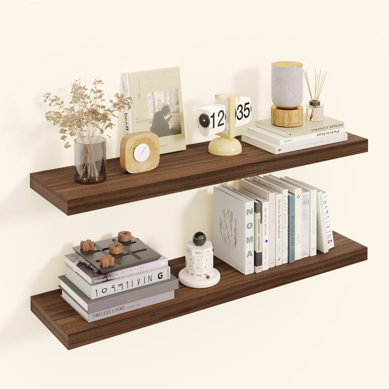 SUPERLELE 2 Pcs 22.5 inch Rustic Wood Wall Mounted Shelves Walnut