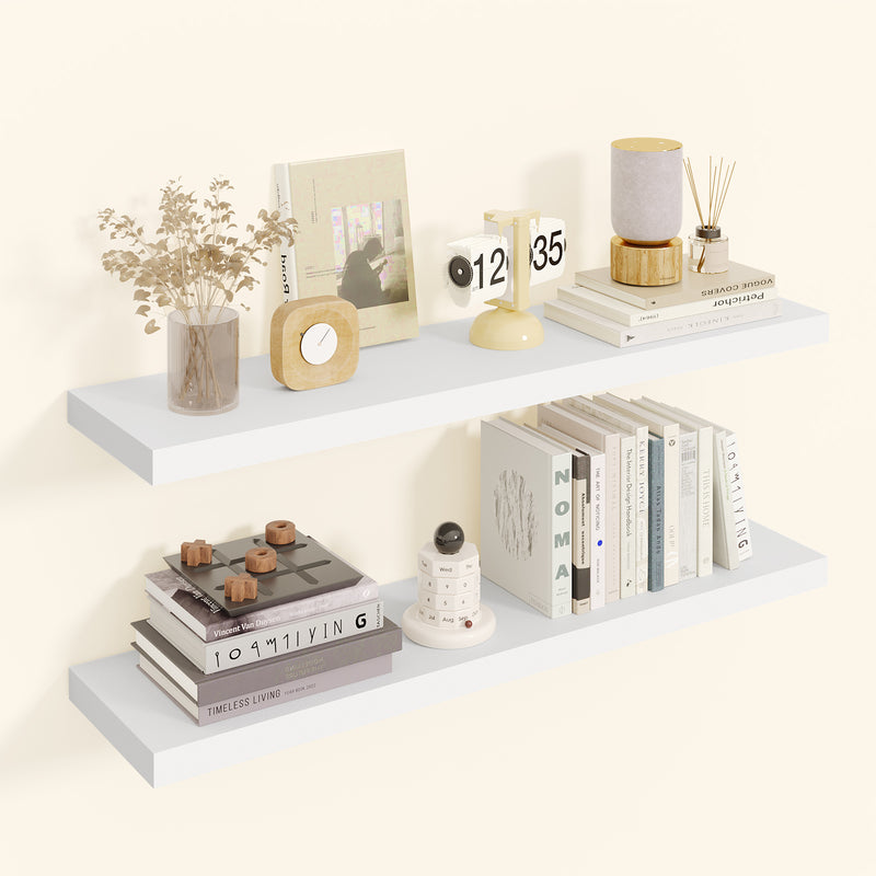 SUPERLELE 2 Pcs 22.5 inch Rustic Wood Wall Mounted Shelves White