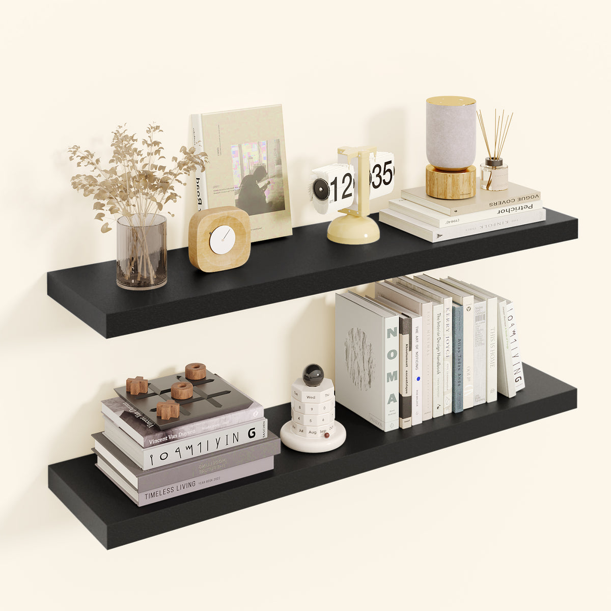 SUPERLELE 2 Pcs 22.5 inch Rustic Wood Wall Mounted Shelves Black