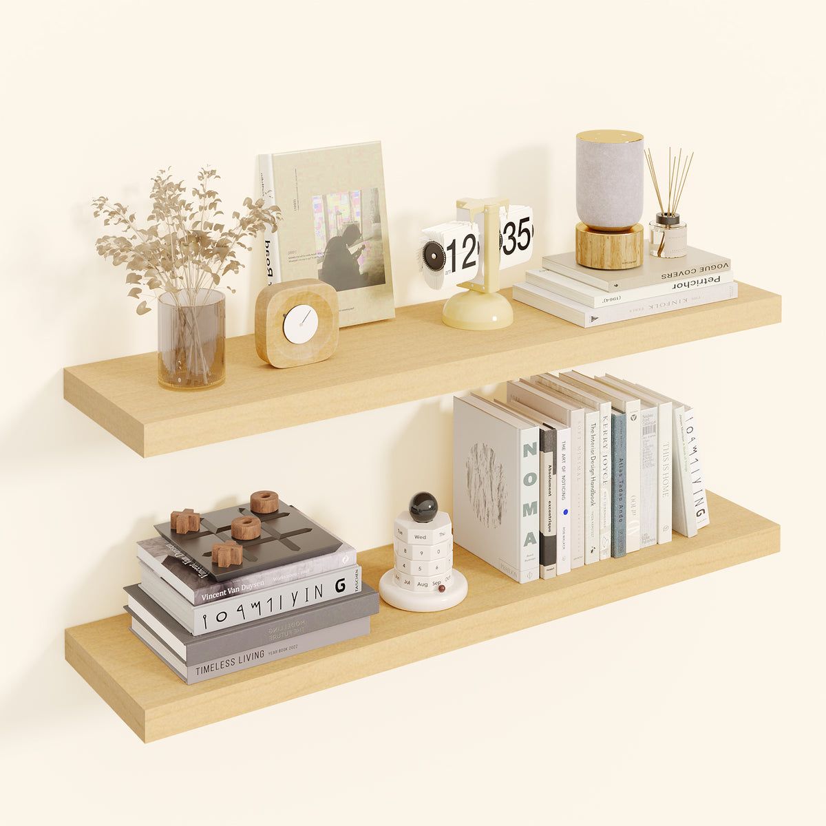 SUPERLELE 2 Pcs 22.5 inch Rustic Wood Wall Mounted Shelves Light Oak