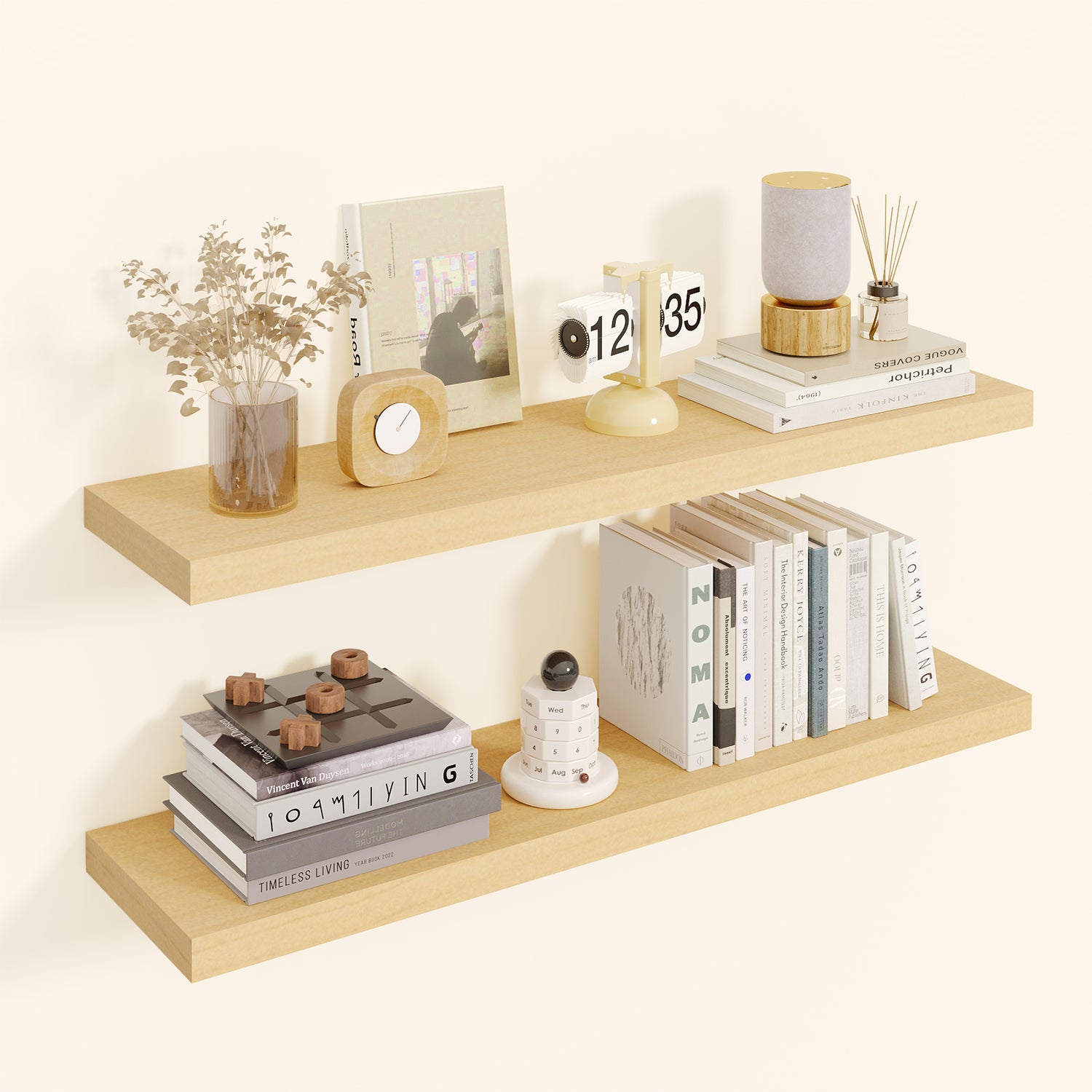 SUPERLELE 2 Pcs 22.5 inch Rustic Wood Wall Mounted Shelves Light Oak