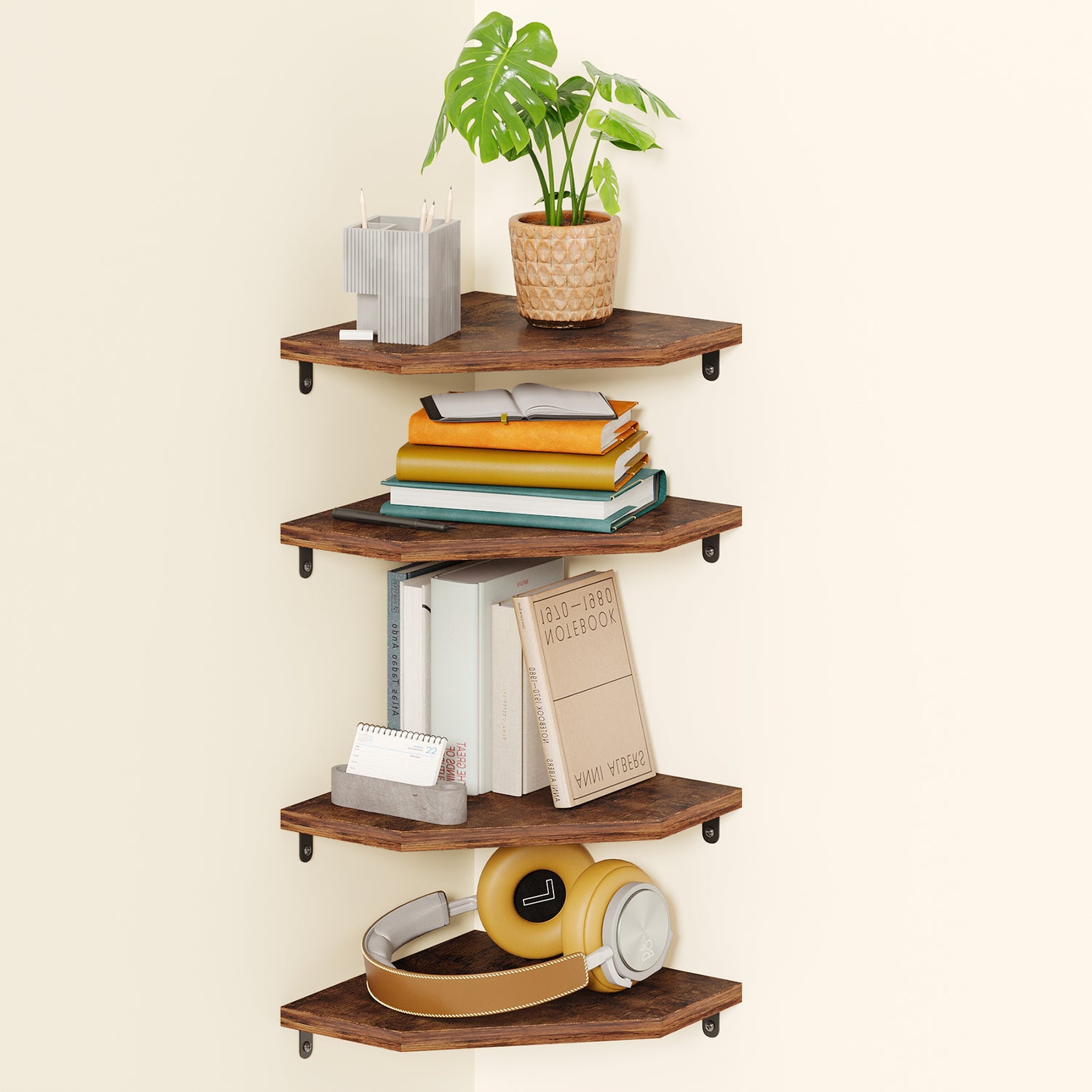 hanging corner shelf for plants SUPERLELE Corner Shelf Wall Mount, Set of 4 Floating Corner Shelves
