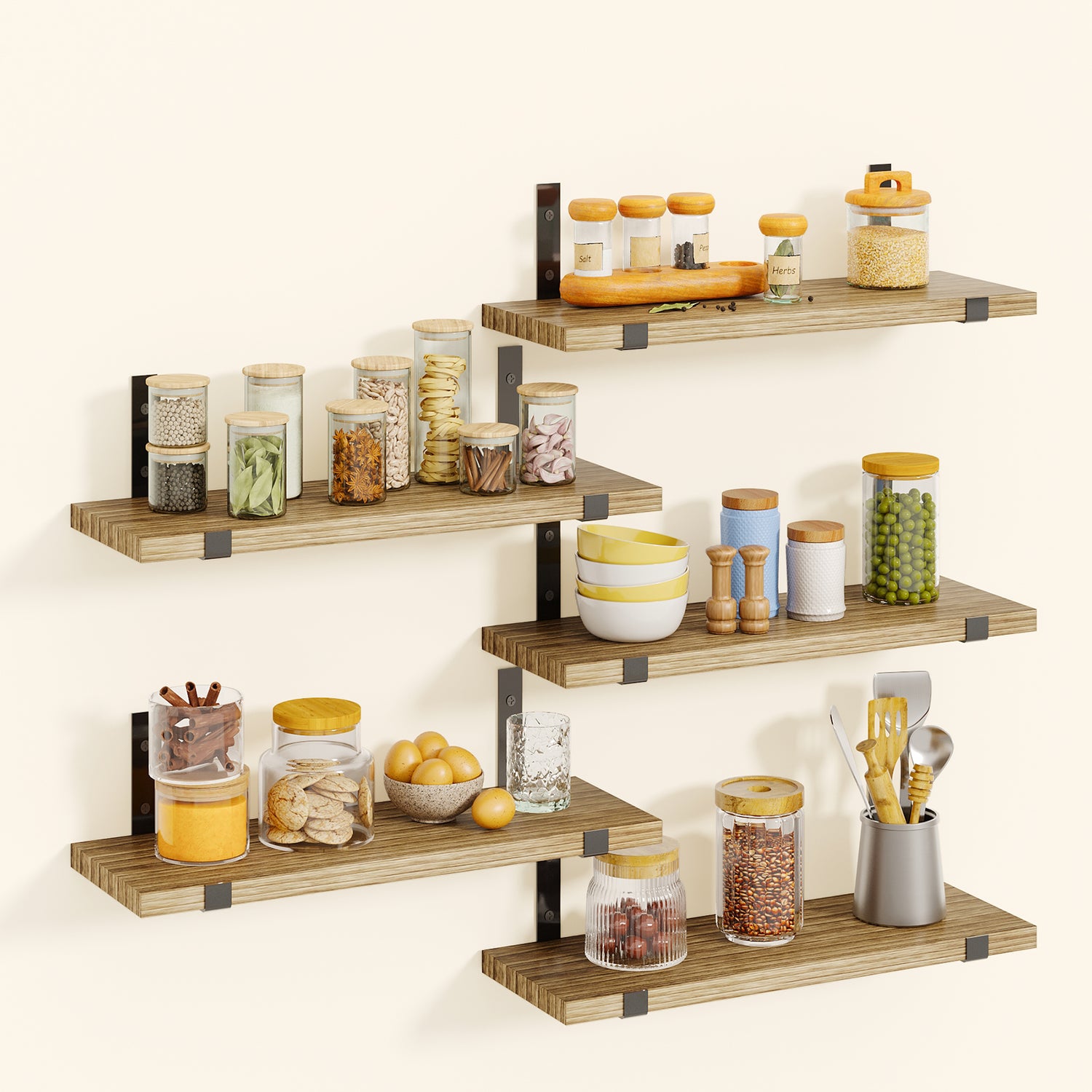 SUPERLELE Floating Shelves Set of 5, Width 4.7 Inches, Rustic Wood Wall Storage Shelves