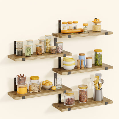 SUPERLELE Floating Shelves Set of 5, Width 4.7 Inches, Rustic Wood Wall Storage Shelves