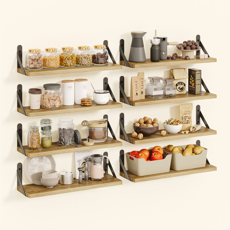 SUPERLELE 8-Pieces 4.7" Width Rustic Wood Narrow Floating Shelves