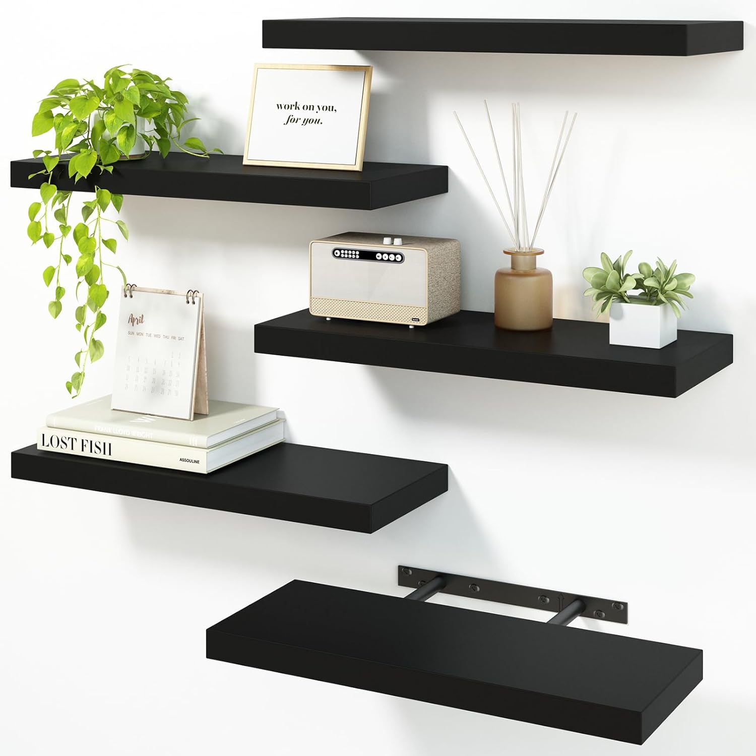 Floating Shelves,Set of 5 Modern Floating Shelves with Invisible Brackets