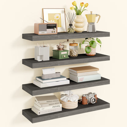 SUPERLELE 4-Pieces Floating Shelves for Wall, Wall Mounted Rustic Wood Shelves Grey