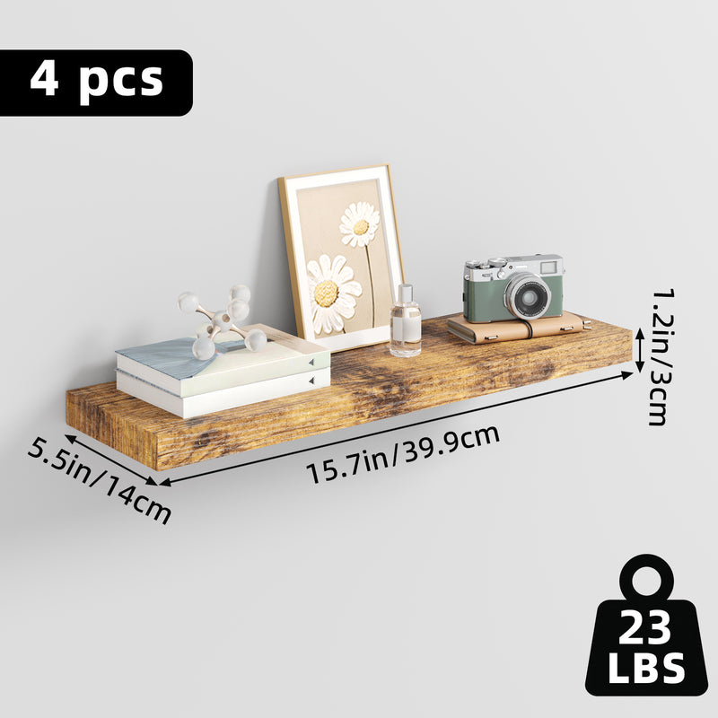 SUPERLELE 4-Pieces Floating Shelves for Wall, Wall Mounted Rustic Wood Shelves Rustic Brown
