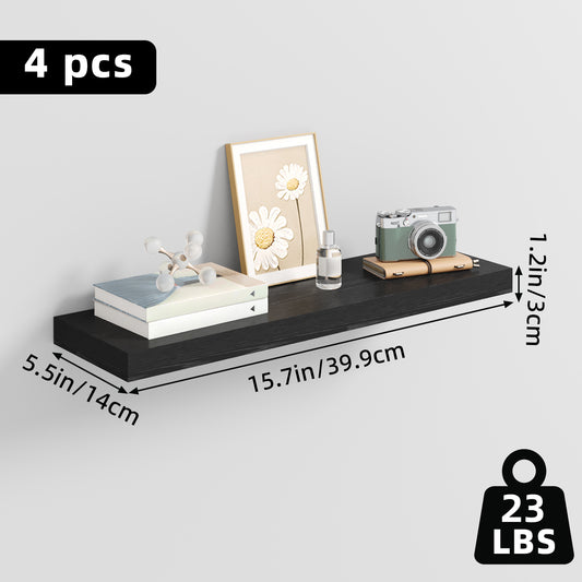 SUPERLELE 4-Pieces Floating Shelves for Wall, Wall Mounted Rustic Wood Shelves Black