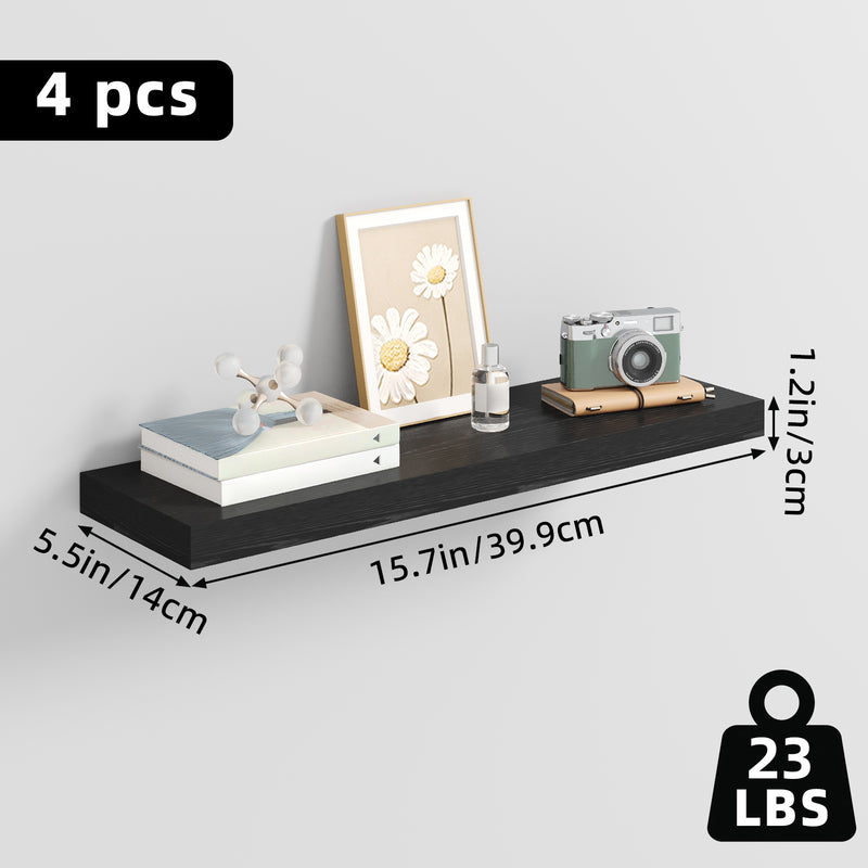 SUPERLELE 4-Pieces Floating Shelves for Wall, Wall Mounted Rustic Wood Shelves Black