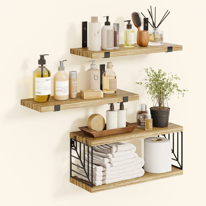 SUPERLELE 3+1 Tier Floating Shelves, 15.8in Farmhouse Rustic Wood Shelves