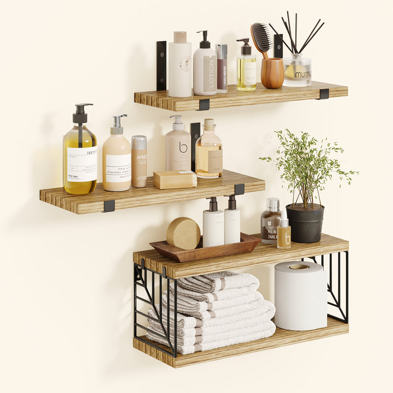 SUPERLELE 3+1 Tier Floating Shelves, 15.8in Farmhouse Rustic Wood Shelves