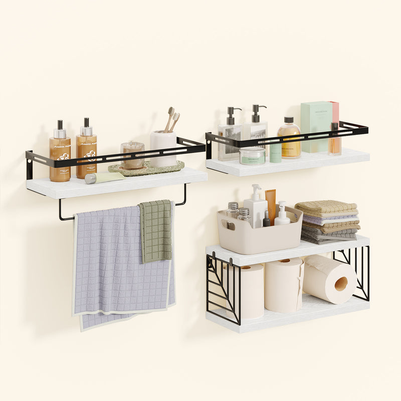 SUPERLELE 3+1 Tier Wall-Mounted Shelves with Metal Frame and Towel White