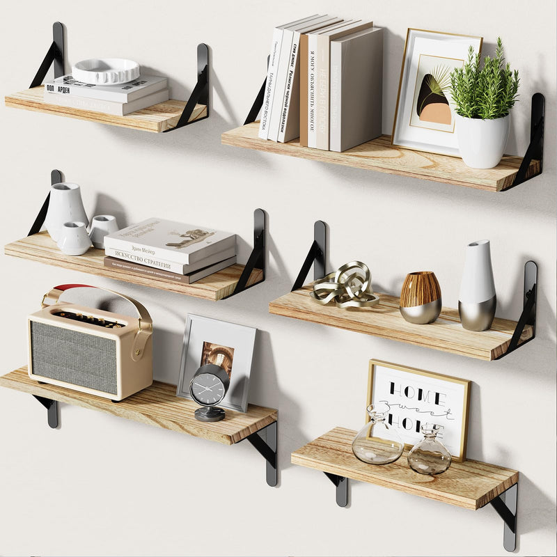 SUPERLELE 6 Pcs 3 Sizes Wooden Wall Mounted Shelves