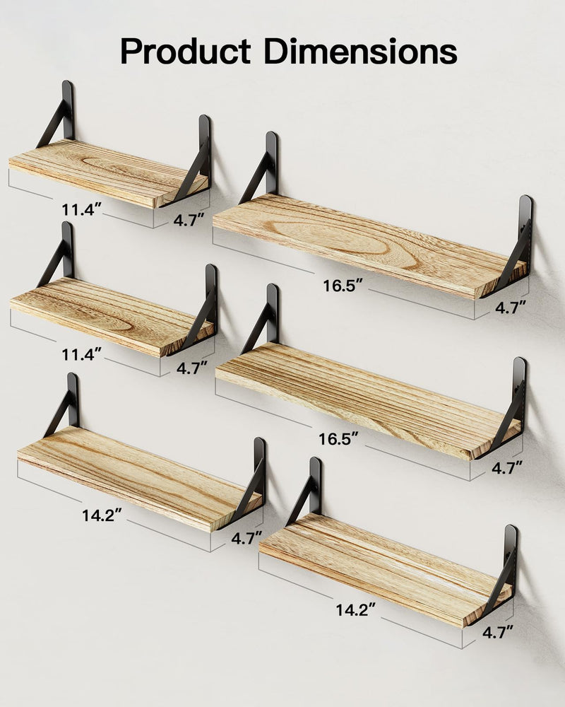 SUPERLELE 6 Pcs 3 Sizes Wooden Wall Mounted Shelves