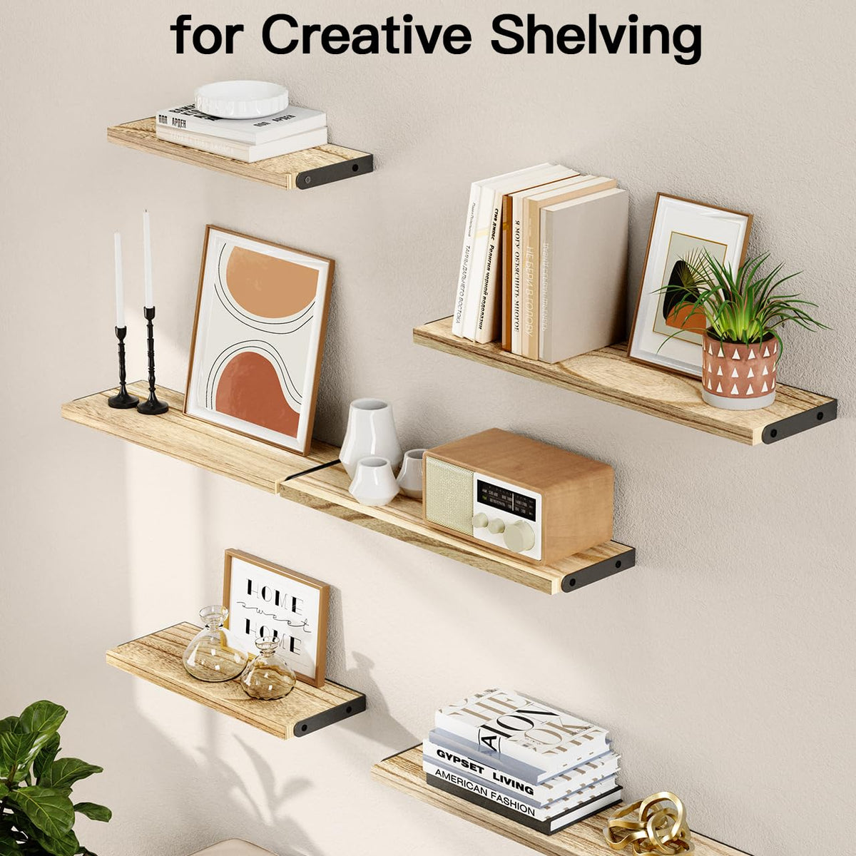 SUPERLELE 6 Pcs 3 Sizes Wooden Wall Mounted Shelves