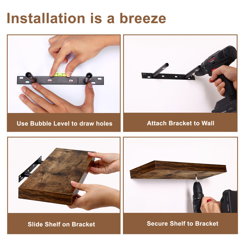 SUPERLELE 8-Piece Floating Shelves for Wall, Wall Mounted Rustic Wood Shelves