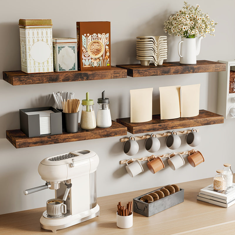 SUPERLELE 8-Piece Floating Shelves for Wall, Wall Mounted Rustic Wood Shelves