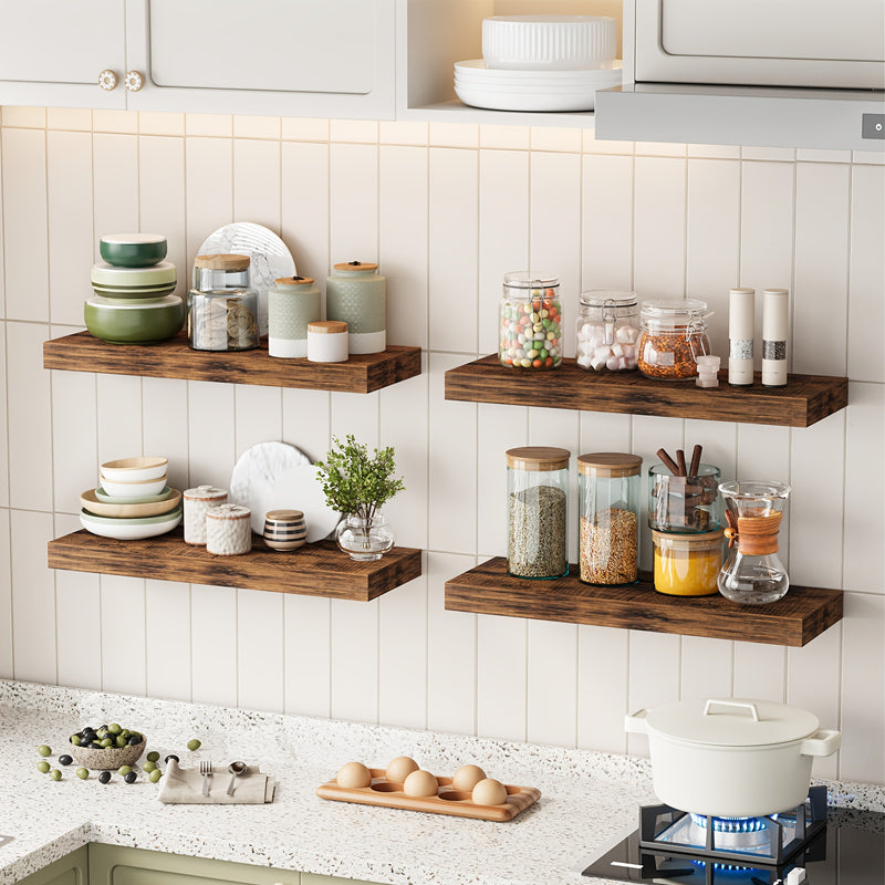 SUPERLELE 8-Piece Floating Shelves for Wall, Wall Mounted Rustic Wood Shelves